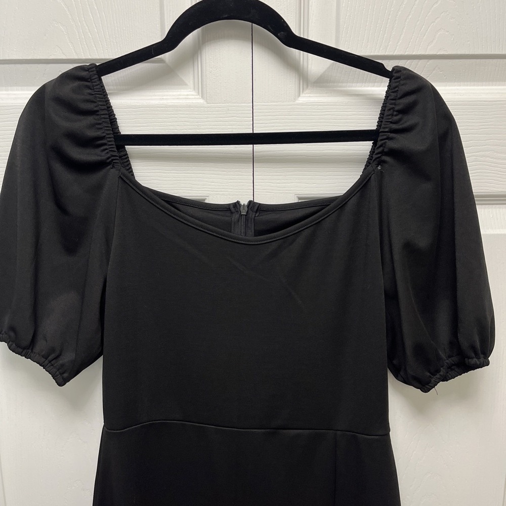 Women's Minimal Classic Balloon Sleeve Midi Dress,Size M Black - Picture 3 of 8
